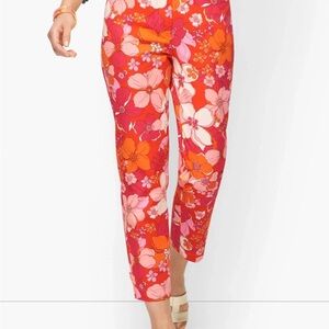 Talbots Floral Cropped Slim Pants in Red, Pink & Orange